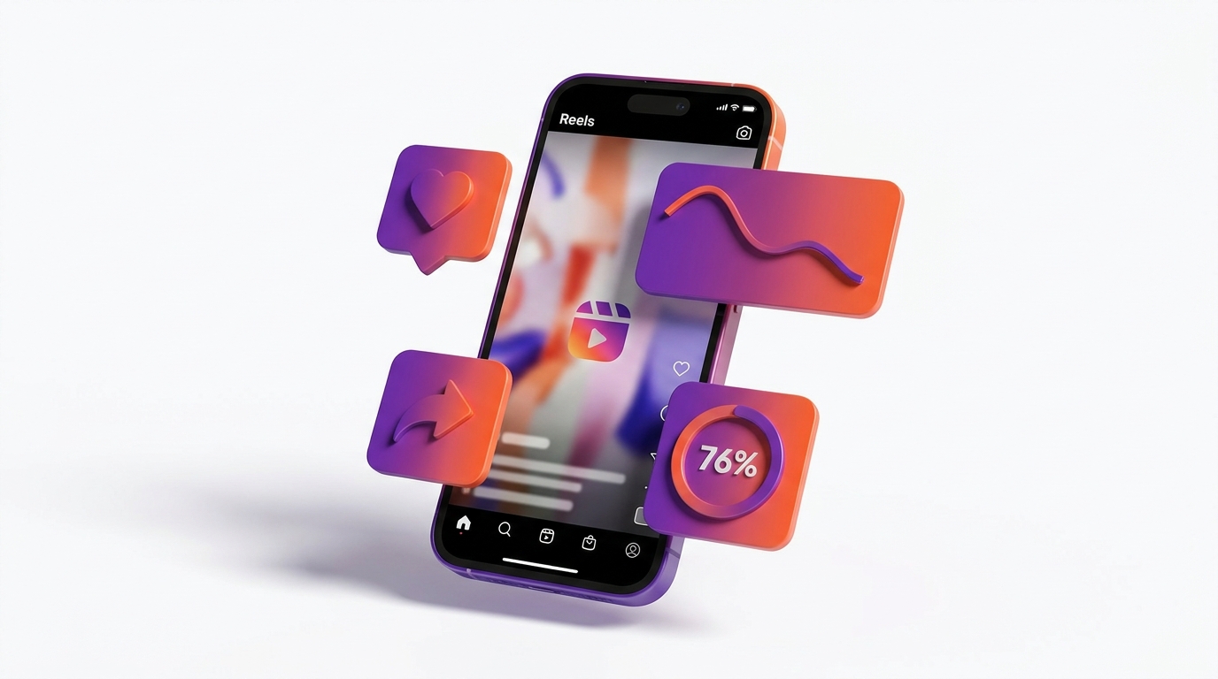 Sinais do algoritmo do Instagram em Reels — retenção, compartilhamento e replay