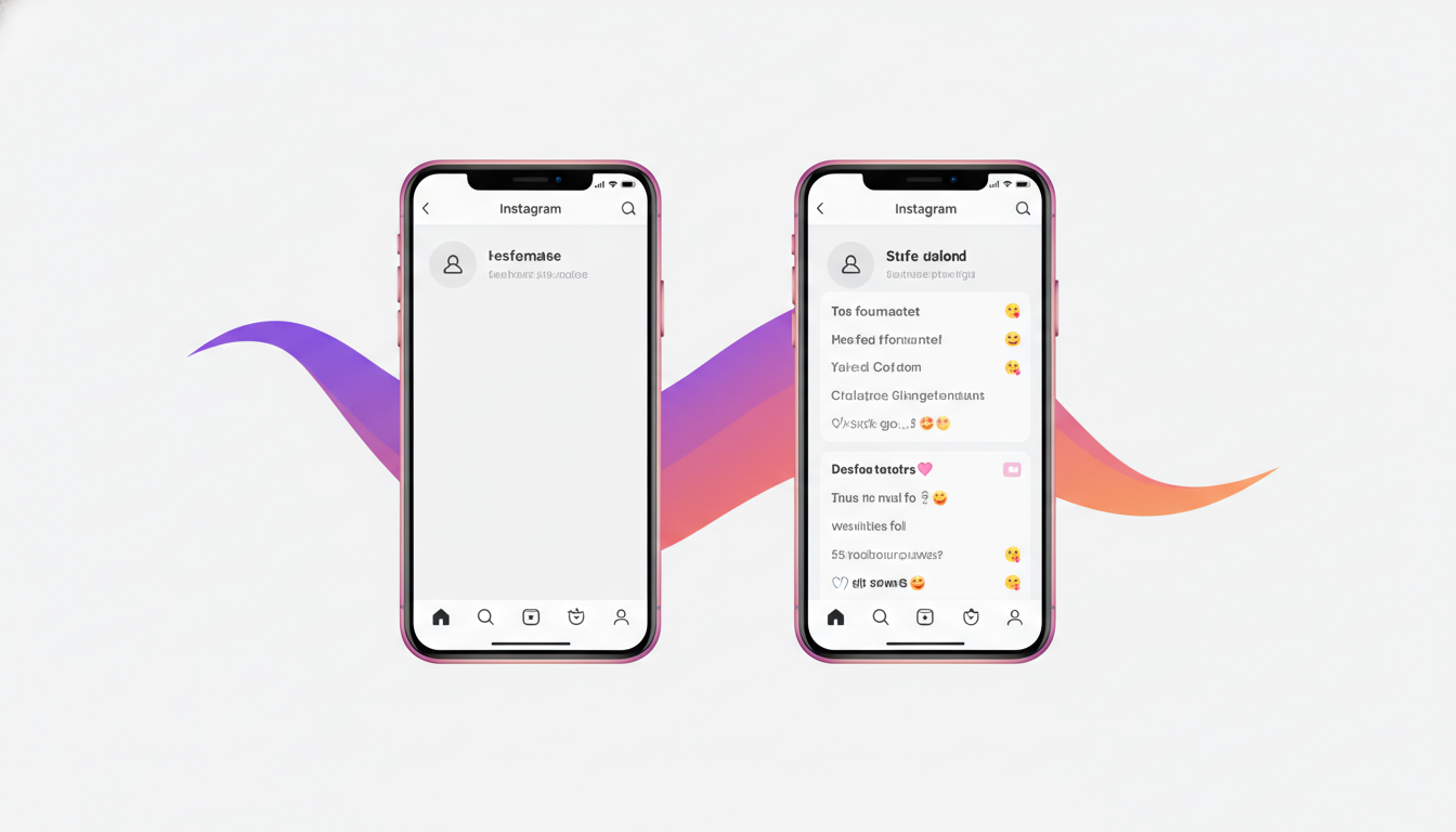 Comparação antes e depois de post do Instagram com legenda genérica versus legenda bem estruturada